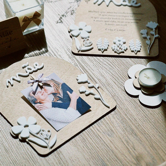 Placa MÃE Flores com Foto