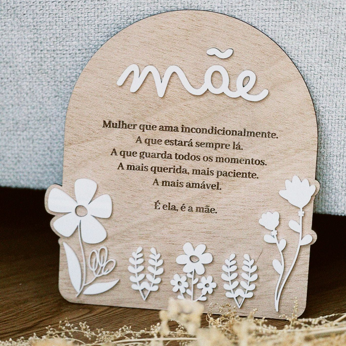 Placa MÃE Flores com texto