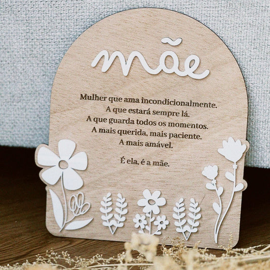 Placa MÃE Flores com texto