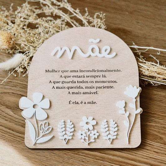 Placa MÃE Flores com texto